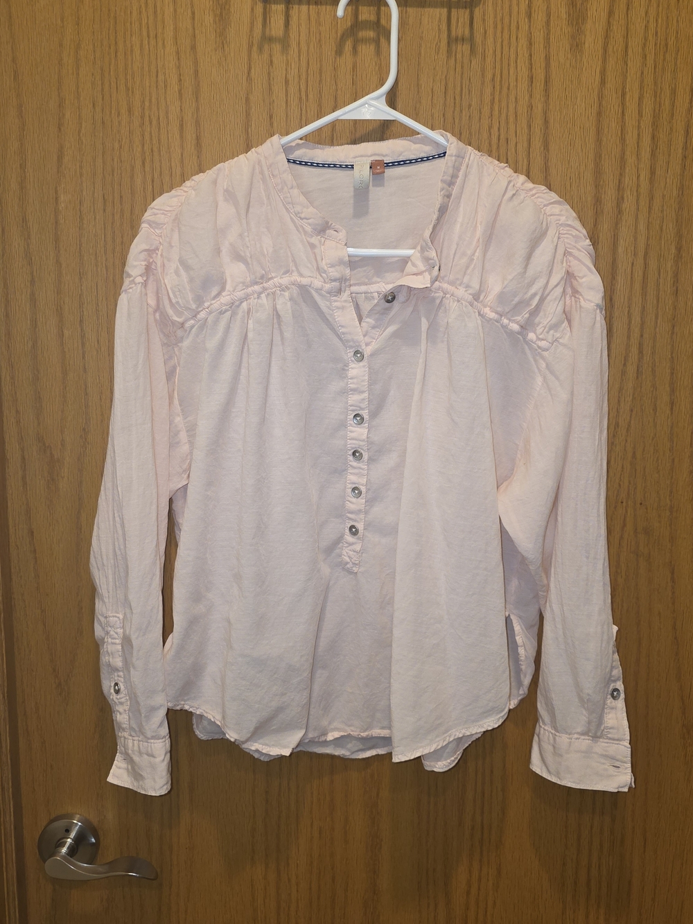 Pilcro and the Letterpress Soft Blush Button-Front Peasant Top